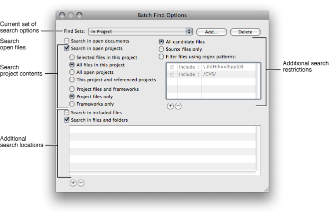The Batch Find Options window