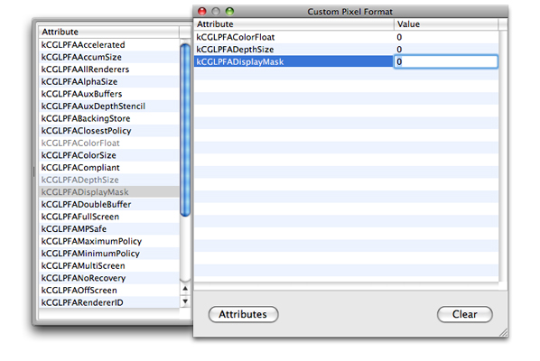 The Custom Pixel Format window.